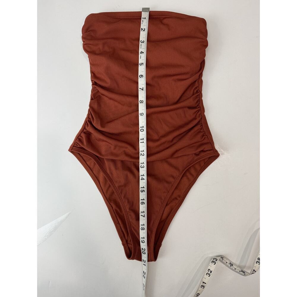 Shade & Shore Shirred One-Piece Swimsuit Strapless Rust Color Ribbed XS 0/2 - Picture 6 of 6